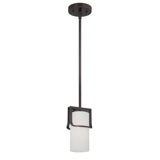 Nuvo Daytona 1-Light Mini Pendant | Transitional Georgetown Bronze and Satin White Glass | Kitchen Island & Dining Nook | 4.75 x 4.75 x | Model 60-5237