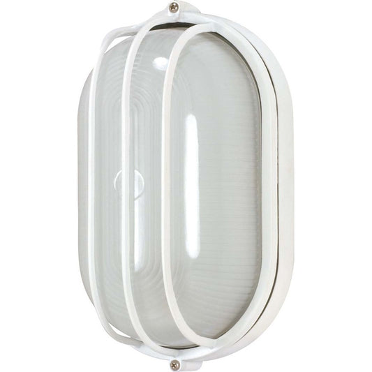 Nuvo 60-524 10in 1-Light Outdoor Bulkhead | Industrial Semi Gloss White Die Cast and Frosted Glass | Porch & Garage Wall Light | 6.125 x 10 | Model 60-524