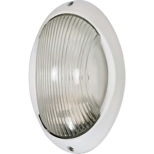 Nuvo 60-526 11in 1-Light Bulkhead Outdoor Wall Light | Traditional Semi Gloss White Die Cast Aluminum and Clear Glass | Entryway & Covered | Model 60-526