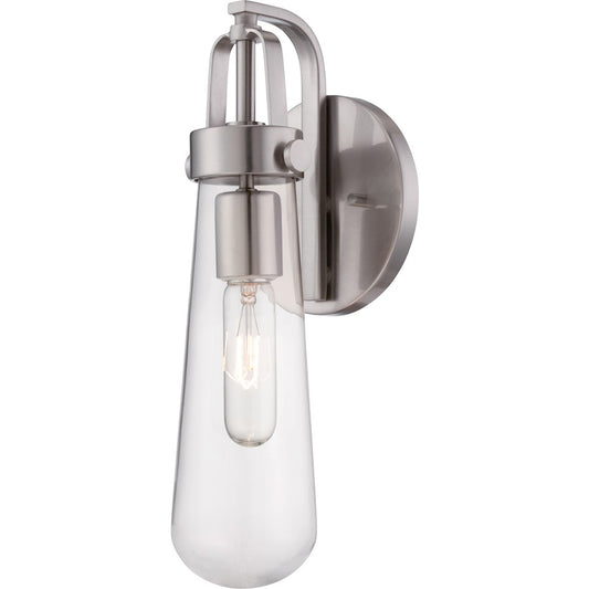 Nuvo Beaker 1-Light Wall Sconce | Transitional Brushed Nickel and Clear Glass | Hallway & Bathroom Accent Light | 5.5 x 5 x 14.125 in | Model 60-5261