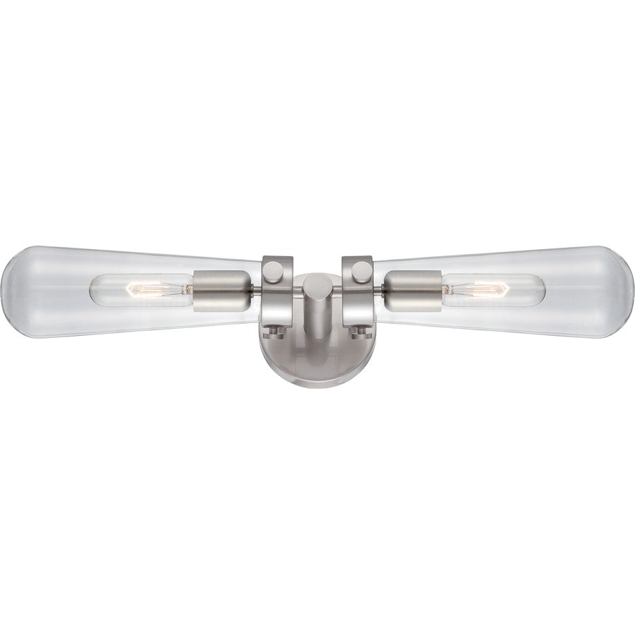 Nuvo Beaker 23.75in 2-Light Wall Sconce | Transitional Brushed Nickel and Clear Glass | Bathroom & Hallway | 23.75 x 4.75 x 5.875 in | Model 60-5263