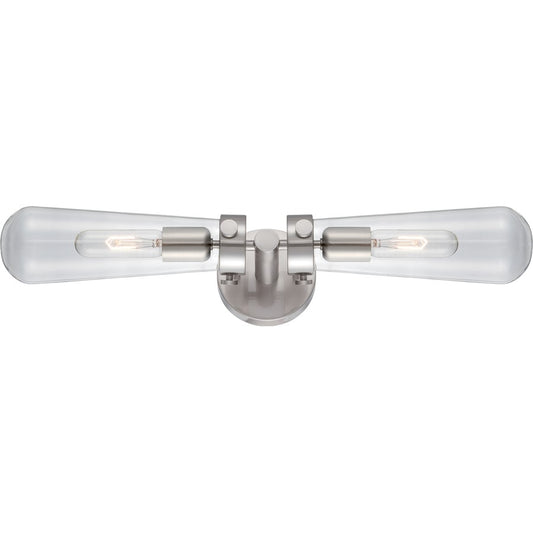 Nuvo Beaker 23.75in 2-Light Wall Sconce | Transitional Brushed Nickel and Clear Glass | Bathroom & Hallway | 23.75 x 4.75 x 5.875 in | Model 60-5263