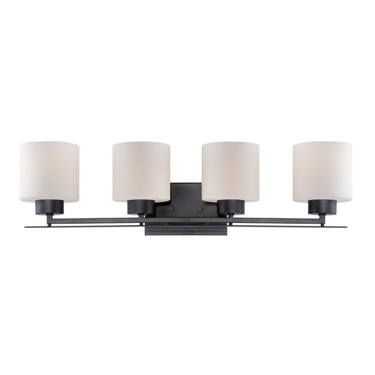 Nuvo Parallel 29in 4-Light Vanity Light | Transitional Aged Bronze and Etched Opal Glass | Bathroom Vanity | 29 x 7.75 x 8.75 in | Model 60-5304