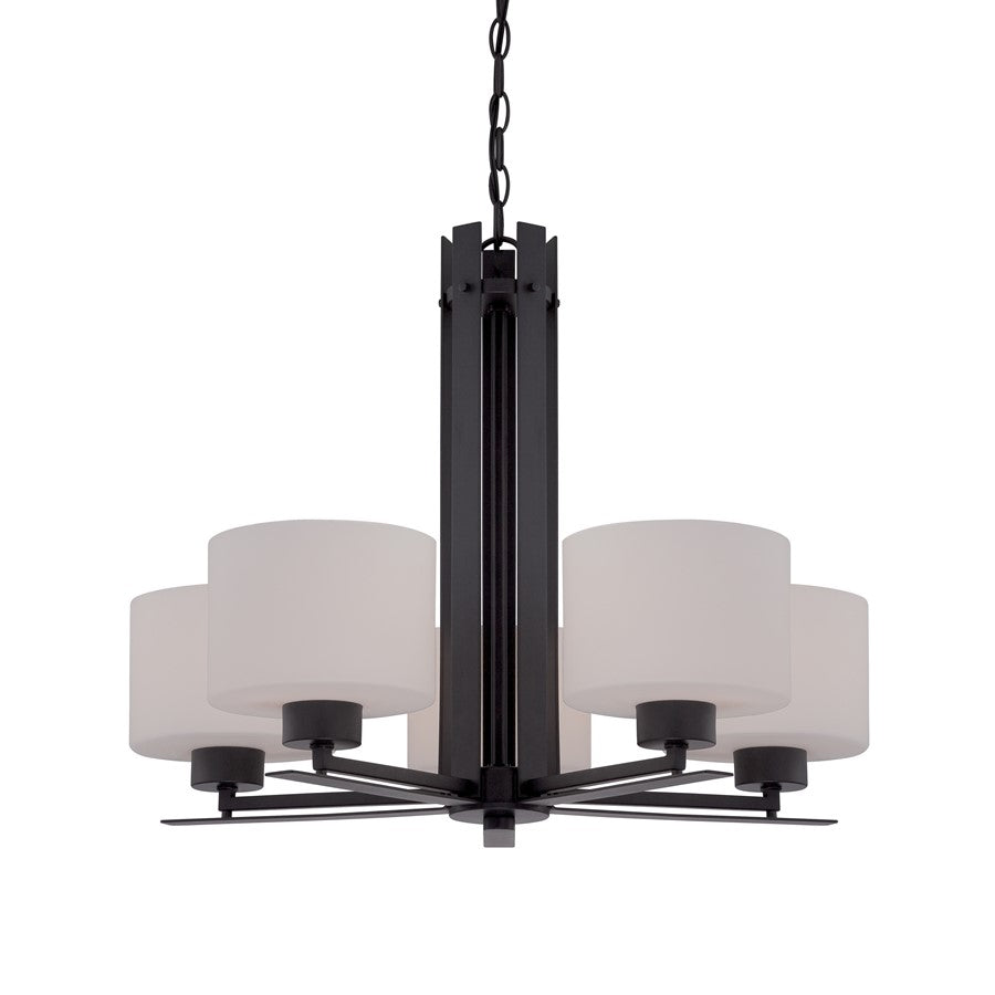 Nuvo Parallel 26in 5-Light Chandelier | Transitional Aged Bronze and Etched Opal Glass | Dining Room & Living Room | 26 x 26 x 20 in | Model 60-5305