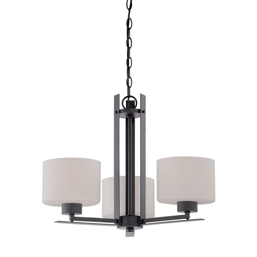 Nuvo Parallel 23in 3-Light Chandelier | Transitional Aged Bronze and Etched Opal Glass | Dining Room & Living Room | 23 x 23 x 17.25 in | Model 60-5306