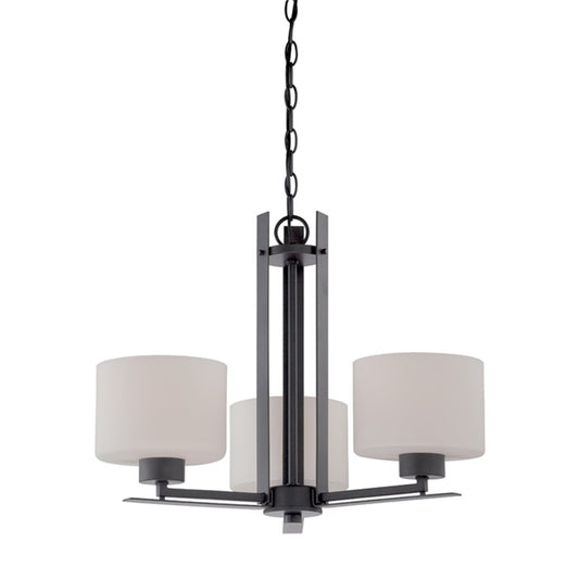 Nuvo Parallel 23in 3-Light Chandelier | Transitional Aged Bronze and Etched Opal Glass | Dining Room & Living Room | 23 x 23 x 17.25 in | Model 60-5306