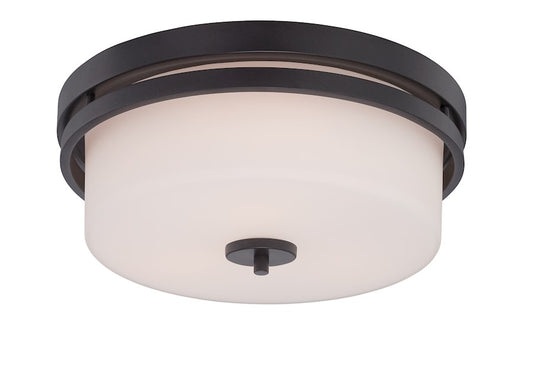 Nuvo Parallel 15in 3-Light Flush Mount | Transitional Aged Bronze and Satin White Glass | Bedroom & Hallway | 15 x 15 x 6.5 in | Model 60-5307