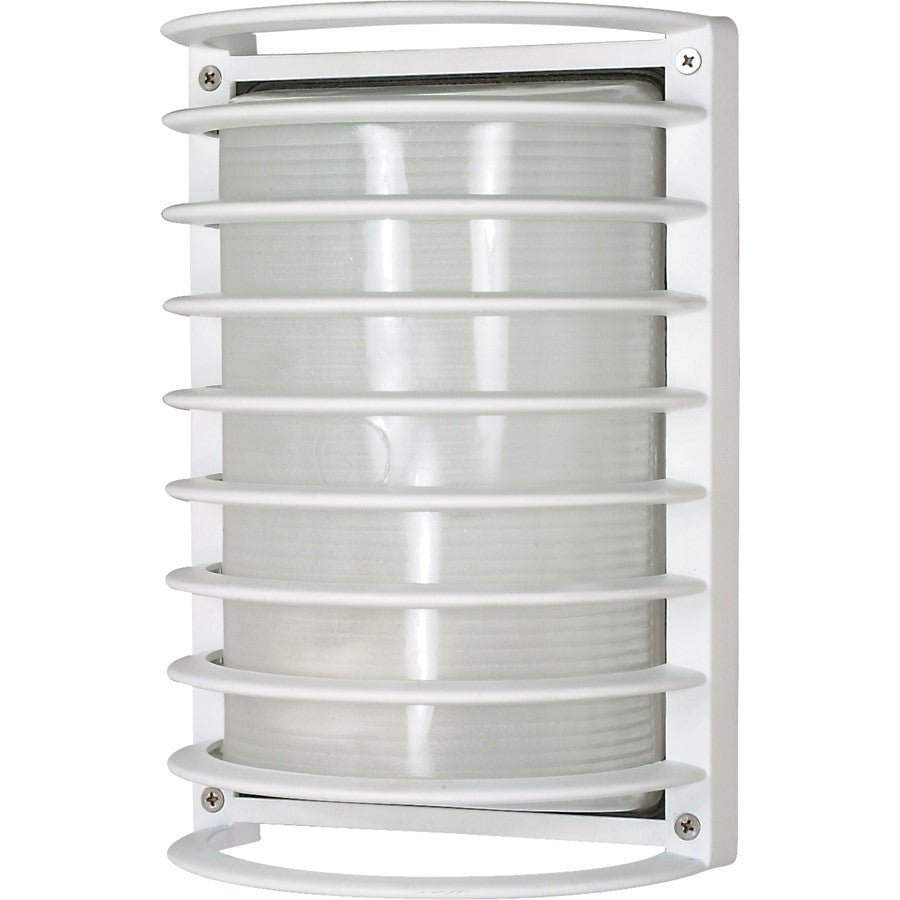 Nuvo 60-532 10in 1-Light Bulkhead Outdoor Wall Light | Semi Gloss White Rectangle Cage and Frosted Glass | Covered Patio & Entryway | 6.5 x | Model 60-532