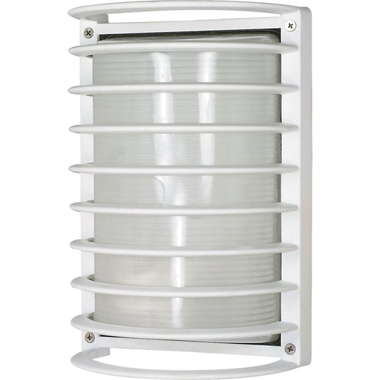 Nuvo 60-532 10in 1-Light Bulkhead Outdoor Wall Light | Semi Gloss White Rectangle Cage and Frosted Glass | Covered Patio & Entryway | 6.5 x | Model 60-532