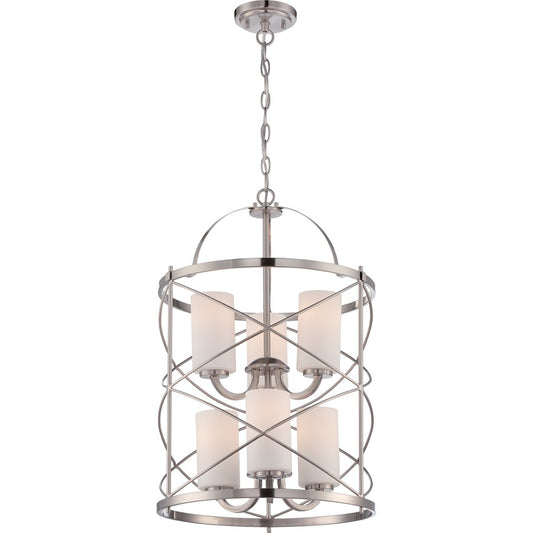 Nuvo Ginger 16in 6-Light Chandelier | Traditional Brushed Nickel and Etched Opal Glass | Dining Room & Living Room | 16 x 16 x 24.625 in | Model 60-5329