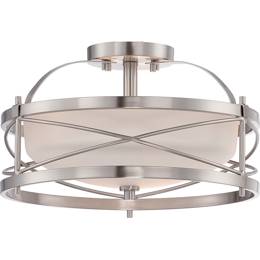 Nuvo Ginger 14in 2-Light Semi Flush Mount | Traditional Brushed Nickel and Etched Opal Glass | Hallway & Entryway | 14 x 8.25 in | Model 60-5331