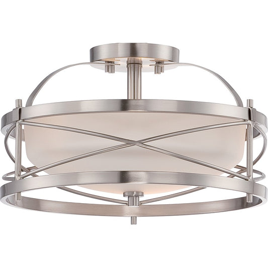 Nuvo Ginger 14in 2-Light Semi Flush Mount | Traditional Brushed Nickel and Etched Opal Glass | Hallway & Entryway | 14 x 8.25 in | Model 60-5331