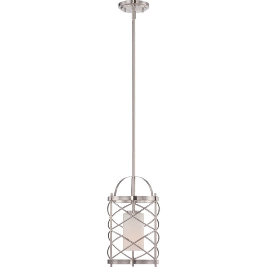 Nuvo Ginger 8in 1-Light Mini Pendant | Traditional Brushed Nickel and Etched Opal Glass | Kitchen Island & Dining Room | 8 x 8 x 51.75 in | Model 60-5332