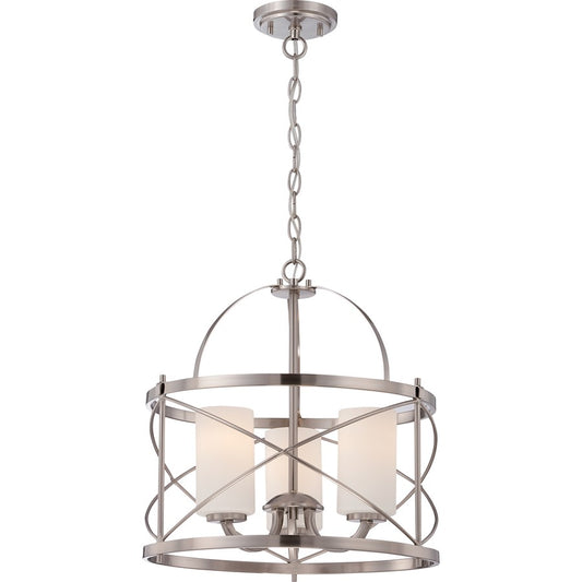 Nuvo Ginger 16in 3-Light Pendant | Traditional Brushed Nickel and Etched Opal Glass | Kitchen Island & Dining Room | 16 x 16 x 17 in | Model 60-5333