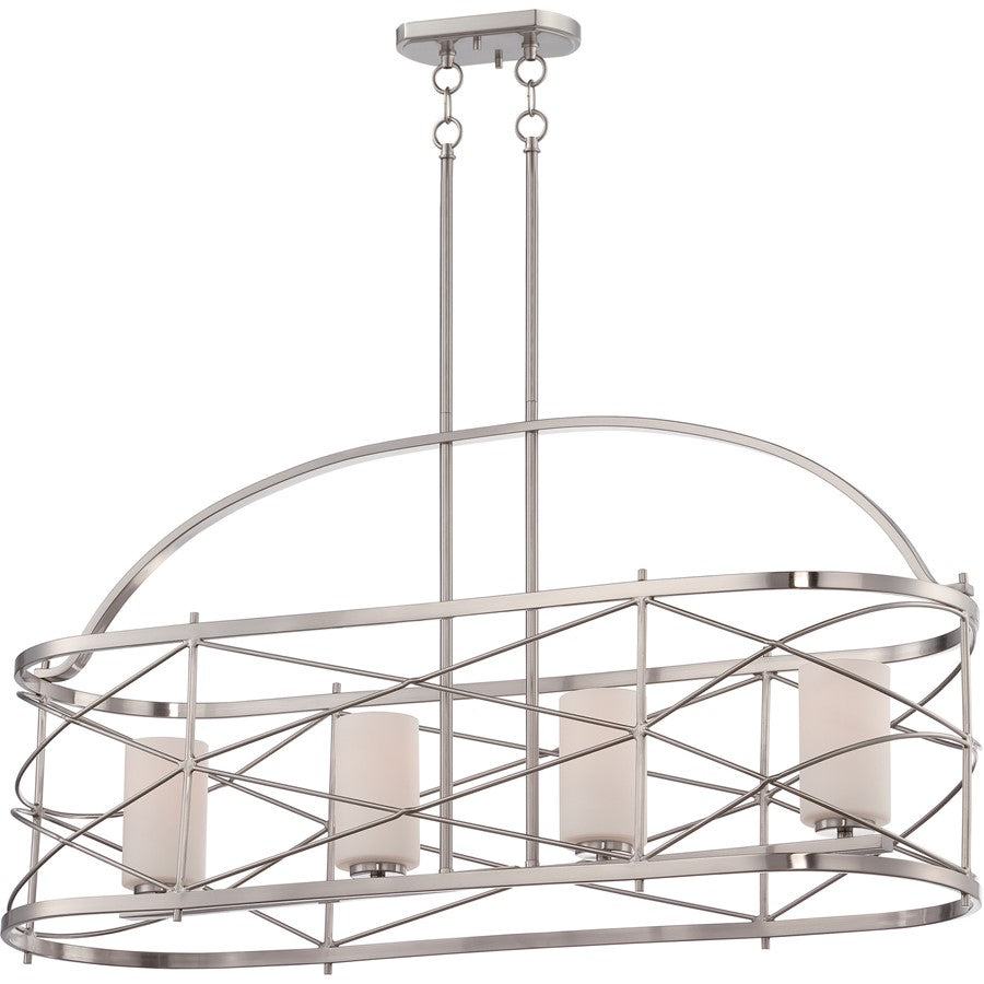 Nuvo Ginger 38in 4-Light Island Pendant | Traditional Brushed Nickel and Etched Opal Glass | Kitchen Island & Dining Room | 38 x 12 x 60 in | Model 60-5334