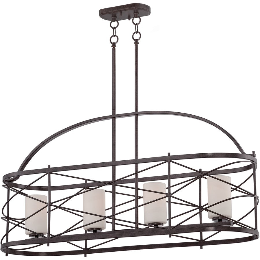 Nuvo Ginger 38in 4-Light Island Pendant | Traditional Old Bronze and Etched Opal Glass | Kitchen Island & Dining Room | 38 x 12 x 60 in | Model 60-5338