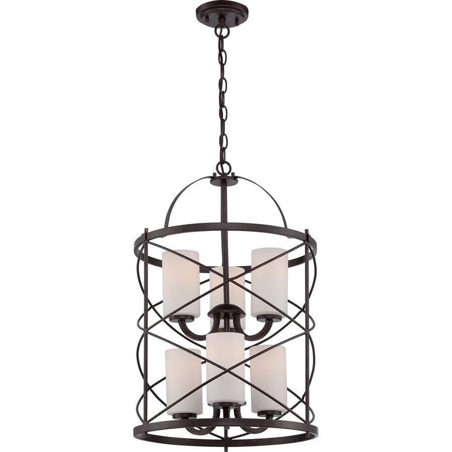 Nuvo Ginger 16in 6-Light Chandelier | Traditional Old Bronze and Etched Opal Glass | Dining Room & Living Room | 16 x 16 x 24.625 in | Model 60-5339
