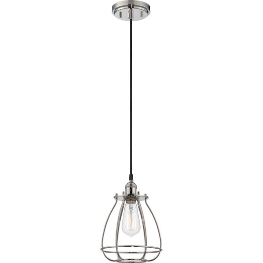 Nuvo Vintage 1-Light Caged Pendant | Transitional Polished Nickel and Metal | Kitchen Island & Dining Room | 7.38 x 7.38 x 10.75 in | Model 60-5401