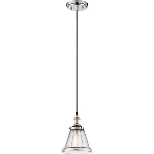 Nuvo Lighting Vintage 1-Light Pendant | Transitional Polished Nickel and Clear Glass | Kitchen Island & Dining Room | 6.5 x 8.62 in | Model 60-5402
