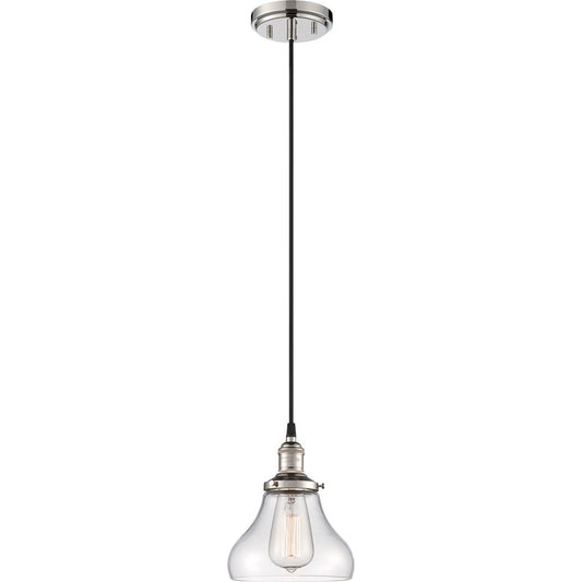 Nuvo Lighting Vintage 7in 1-Light Pendant | Transitional Polished Nickel and Clear Glass | Kitchen Island & Dining Room | 7 x 8.62 in | Model 60-5403
