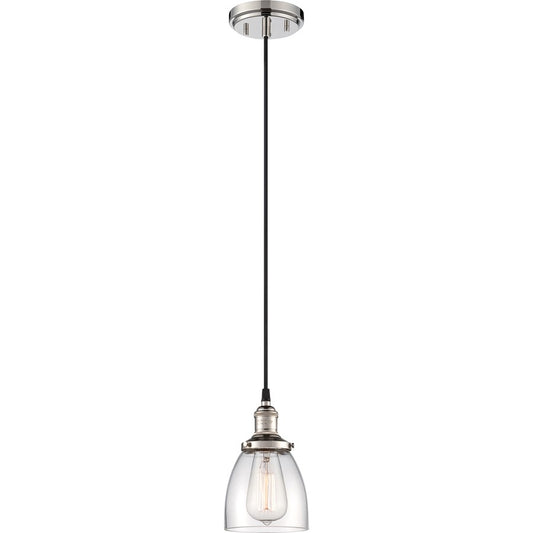 Nuvo Lighting Vintage 1-Light Pendant | Transitional Polished Nickel and Clear Glass | Kitchen Island & Dining Room | 5.12 x 8.62 in | Model 60-5404