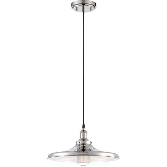 Nuvo Vintage 14in 1-Light Pendant | Transitional Polished Nickel Metal Shade | Kitchen Island & Dining Room | 14 x 14 x 6.75 in | Model 60-5406