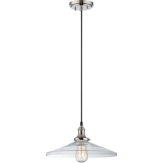 Nuvo Lighting Vintage 14in 1-Light Pendant | Transitional Polished Nickel and Clear Glass | Kitchen Island | 14 x 14 x 6.38 in | Model 60-5408