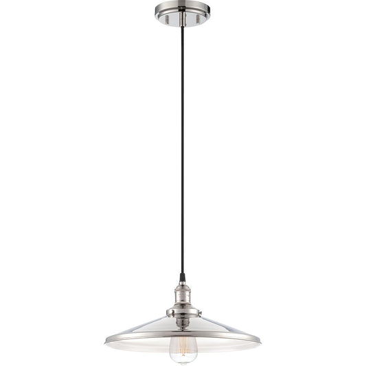 Nuvo Vintage 14in 1-Light Pendant | Transitional Polished Nickel Metal Shade | Kitchen Island & Dining Room | 14 x 14 x 6.5 in | Model 60-5409