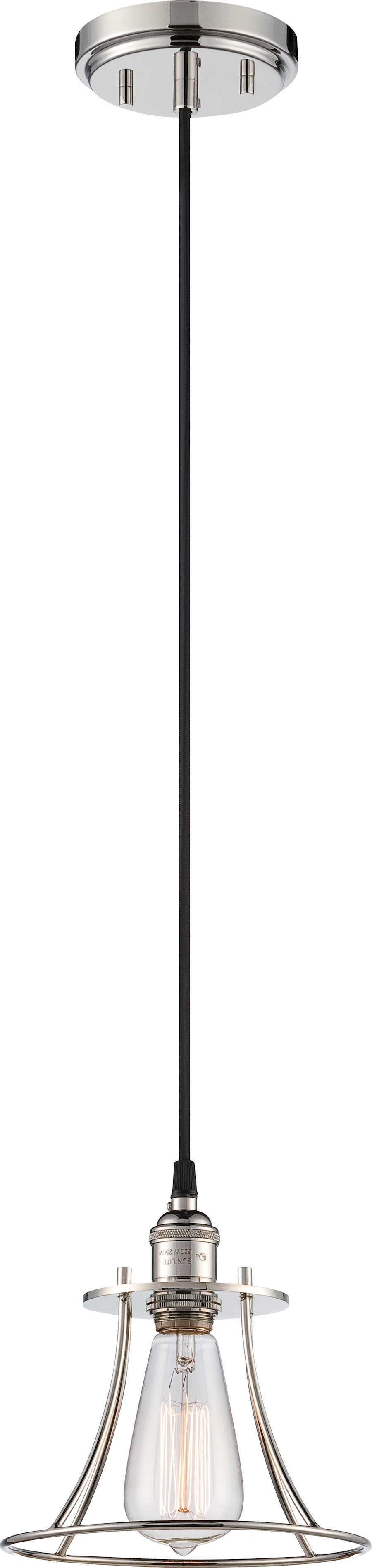 Nuvo Vintage 8.25in 1-Light Caged Pendant | Transitional Polished Nickel Steel | Kitchen Island & Breakfast Nook | 7.75 x 8.25 in | Model 60-5411