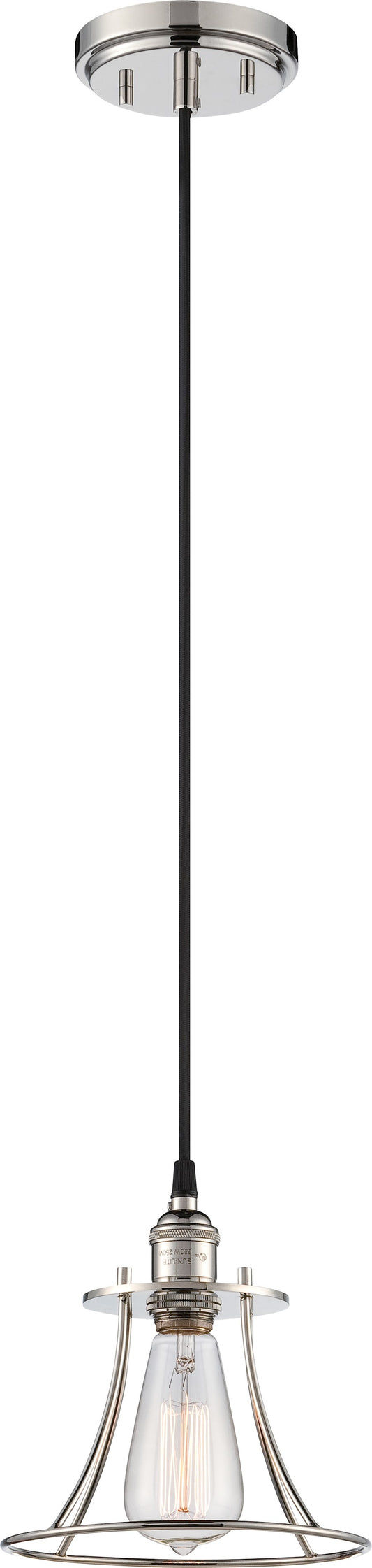 Nuvo Vintage 8.25in 1-Light Caged Pendant | Transitional Polished Nickel Steel | Kitchen Island & Breakfast Nook | 7.75 x 8.25 in | Model 60-5411
