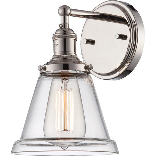 Nuvo Lighting Vintage 1-Light Wall Sconce | Transitional Polished Nickel and Clear Glass | Indoor Damp-Rated Hallway & Bathroom | 6.5 x | Model 60-5412