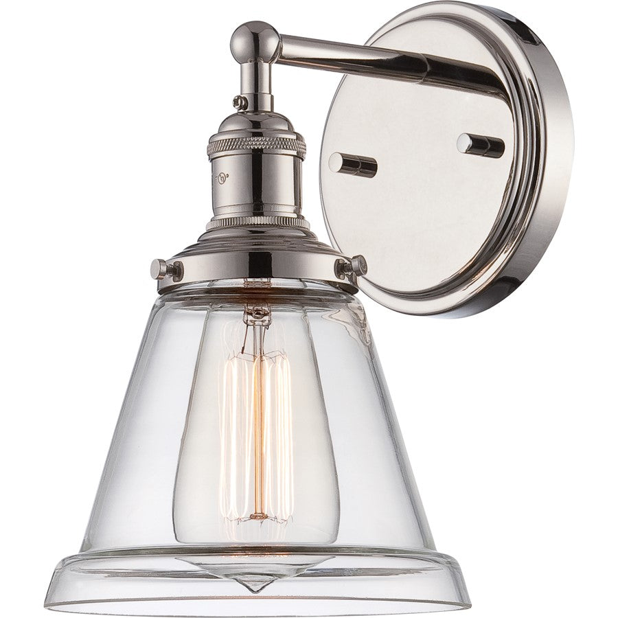 Nuvo Lighting Vintage 1-Light Wall Sconce | Transitional Polished Nickel and Clear Glass | Indoor Damp-Rated Hallway & Bathroom | 6.5 x | Model 60-5412