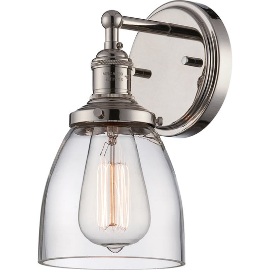 Nuvo Vintage 1-Light Wall Sconce | Transitional Polished Nickel and Clear Glass | Hallway & Bathroom Accent Light | 5.12 x 9.75 x 6.13 in | Model 60-5414
