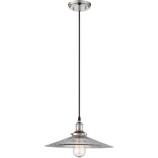 Nuvo Vintage 14in 1-Light Pendant | Transitional Polished Nickel and Clear Ribbed Glass | Kitchen Island & Dining Room | 14 x 14 x 6 in | Model 60-5416