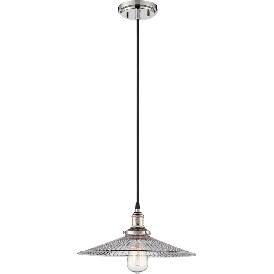 Nuvo Vintage 14in 1-Light Pendant | Transitional Polished Nickel and Clear Ribbed Glass | Kitchen Island & Dining Room | 14 x 14 x 6 in | Model 60-5416