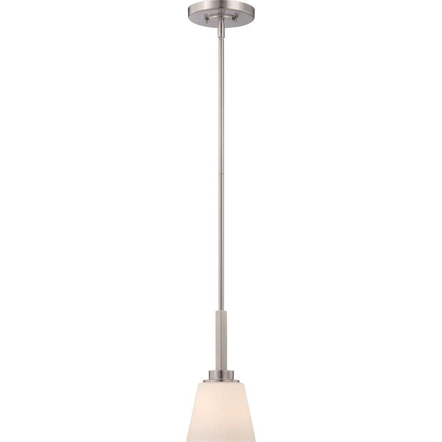 Nuvo Mobili 1-Light Mini Pendant | Transitional Brushed Nickel and Satin White Glass | Kitchen Island & Dining Room | 5.88 x 5.88 x 49.5 in | Model 60-5457