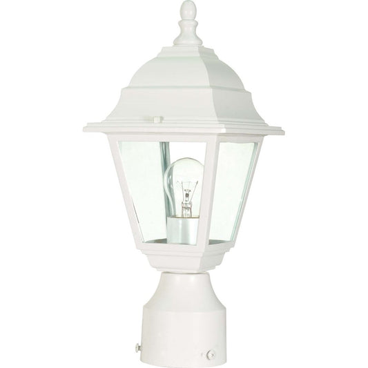 Nuvo Lighting Briton 14in 1-Light Post Lantern | Traditional White and Clear Glass | Outdoor Entry & Garden Path | 15 x 15 x 26 in | Model 60-546