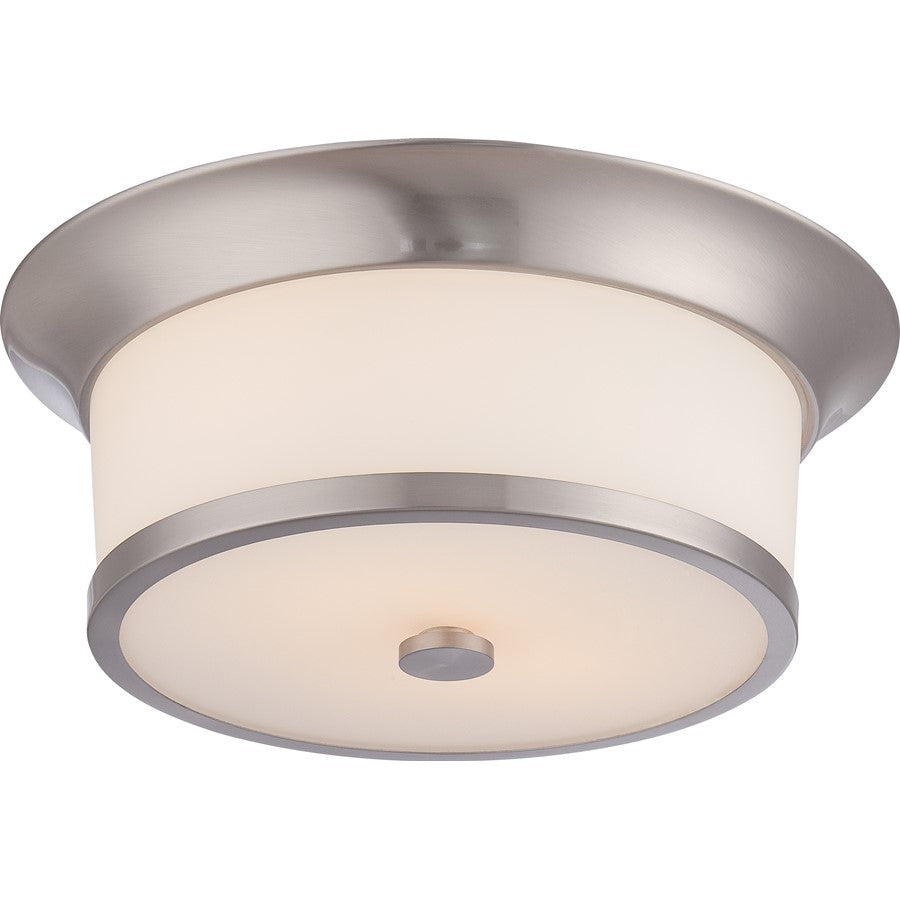 Nuvo Mobili 13in 2-Light Flush Mount | Transitional Brushed Nickel and Satin White Glass | Bedroom & Hallway Ceiling Light | 13.12 x 5.12 | Model 60-5460