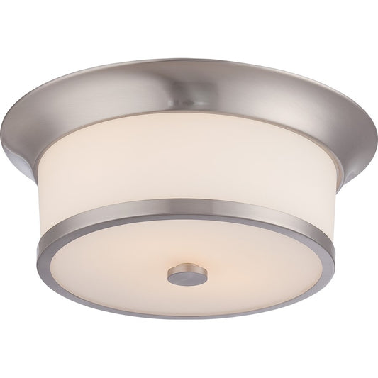 Nuvo Mobili 13in 2-Light Flush Mount | Transitional Brushed Nickel and Satin White Glass | Bedroom & Hallway Ceiling Light | 13.12 x 5.12 | Model 60-5460