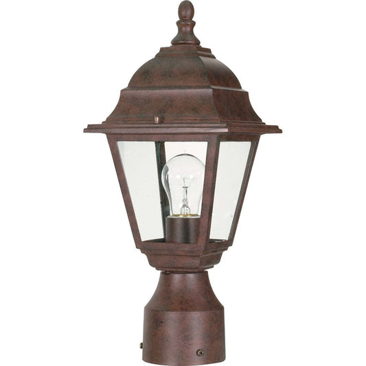 Nuvo Lighting Briton 14in 1-Light Post Lantern | Traditional Old Bronze and Clear Glass | Outdoor Entry & Garden Path | 6 x 6 x 14 in, Wet | Model 60-547