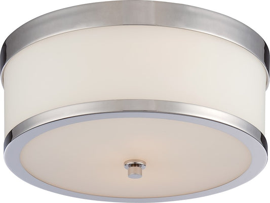 Nuvo Celine 13.62in 2-Light Flush Mount | Traditional Polished Nickel and Etched Opal Glass | Hallway & Bedroom Ceiling Light | 13.62 x | Model 60-5476