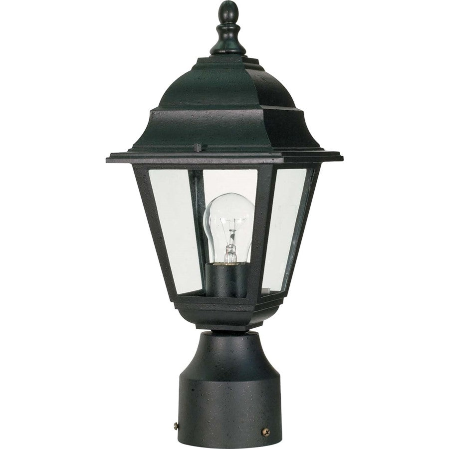 Nuvo Lighting Briton 14in 1-Light Post Lantern | Textured Black and Clear Glass | Outdoor Entryway & Garden Path | 6 x 6 x 14 in | Model 60-548