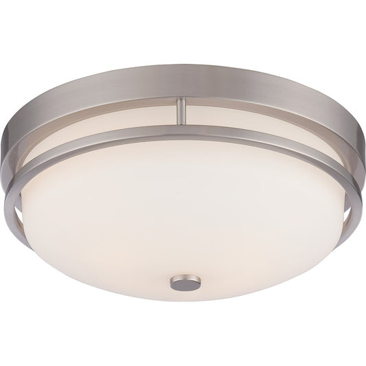 Nuvo Nevel 13in 2-Light Flush Mount | Traditional Brushed Nickel and Satin White Glass | Bedroom & Hallway | 13 x 13 x 5.25 in | Model 60-5486