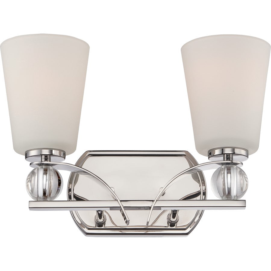 Nuvo Connie 14in 2-Light Vanity Light | Traditional Polished Nickel and Satin White Glass | Bathroom Vanity & Powder Room | 14.38 x 6.88 x | Model 60-5492