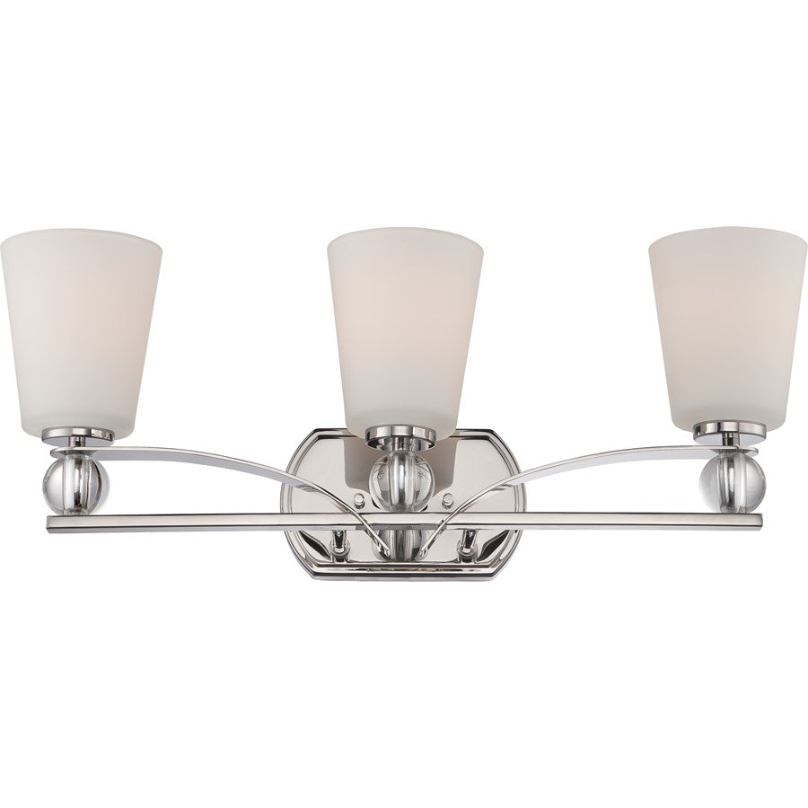 Nuvo Connie 24in 3-Light Vanity Light | Traditional Polished Nickel and Satin White Glass | Bathroom Vanity | 24 x 6.88 x 9.5 in | Model 60-5493