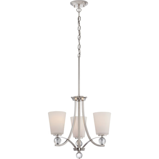 Nuvo Connie 18in 3-Light Chandelier | Traditional Polished Nickel and Satin White Glass | Dining Room & Living Room | 18 x 29 in | Model 60-5496