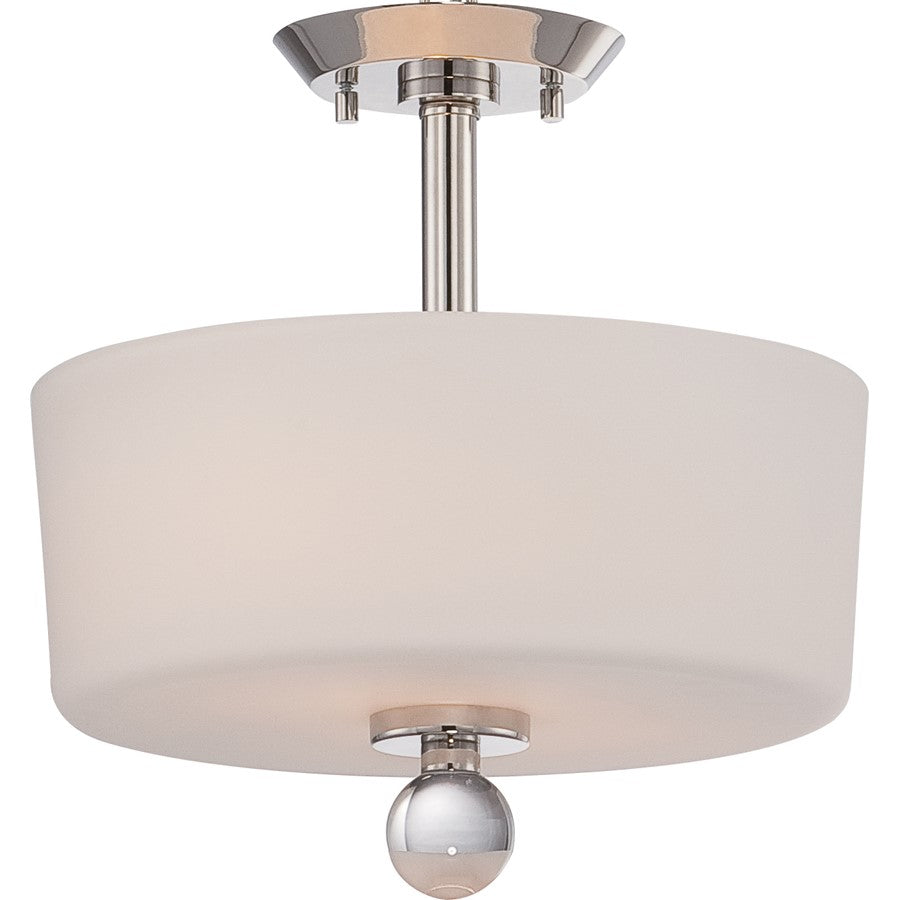 Nuvo Connie 13in 2-Light Semi-Flush | Traditional Polished Nickel and Satin White Glass | Hallway & Bedroom Ceiling Light | 13 x 13 x | Model 60-5497