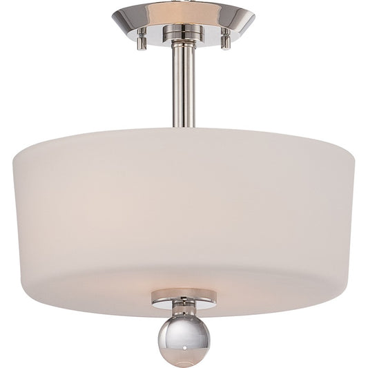 Nuvo Connie 13in 2-Light Semi-Flush | Traditional Polished Nickel and Satin White Glass | Hallway & Bedroom Ceiling Light | 13 x 13 x | Model 60-5497