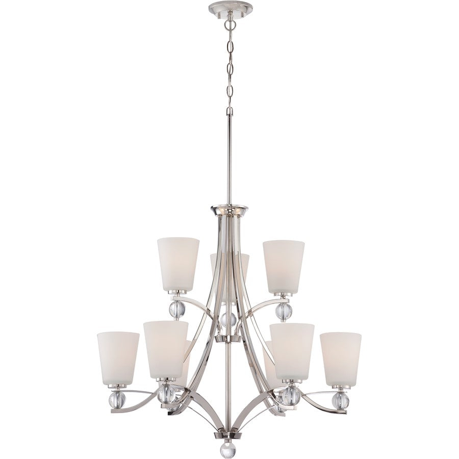 Nuvo Connie 30in 9-Light Chandelier | Traditional Polished Nickel and Satin White Glass | Dining Room & Living Room | 30 x 30 x 40.88 in | Model 60-5499