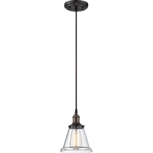 Nuvo Lighting Vintage 6.5in 1-Light Pendant | Transitional Rustic Bronze and Clear Glass | Kitchen Island & Dining Room | 6.5 x 8.62 in | Model 60-5502